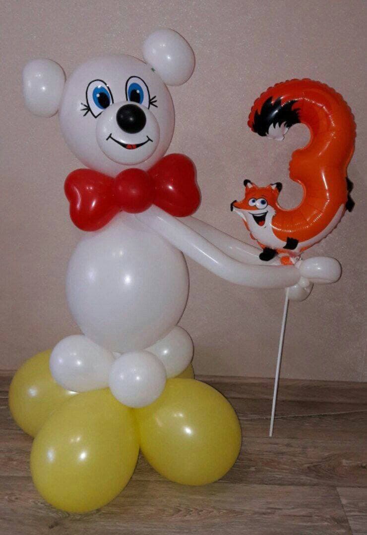 Мишка с лисой и цифрой 3